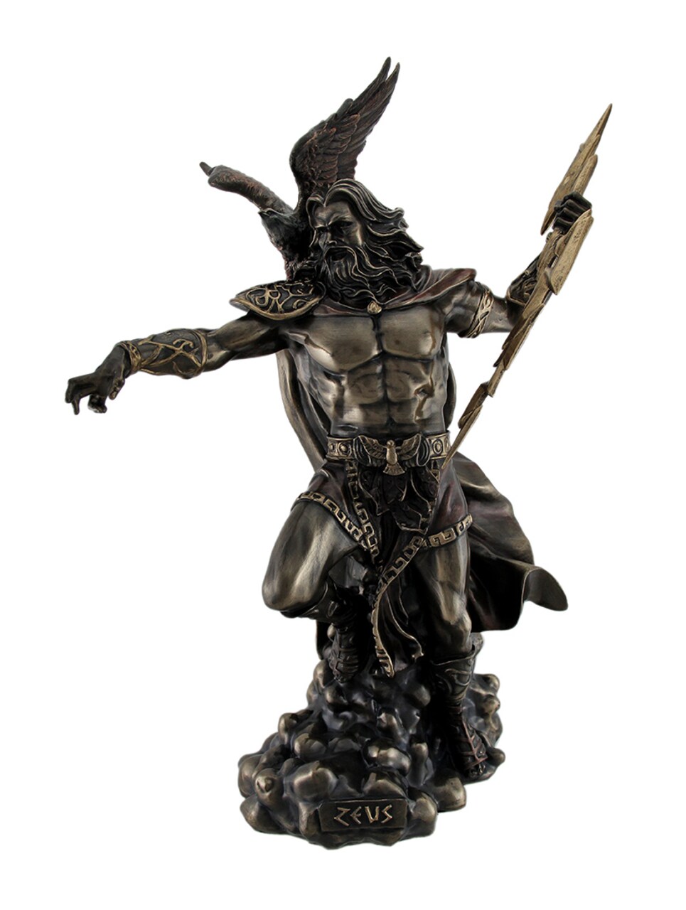 Zeus Greek God of Thunder w/Aetos Dios Wielding Lightning Bolt Statue